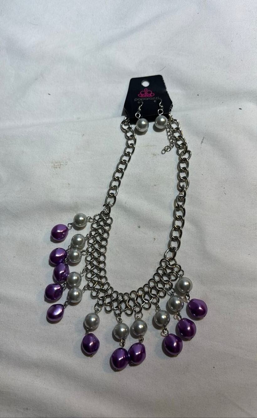 Paparazzi Silver and Purple Beaded Necklace and Earring Set